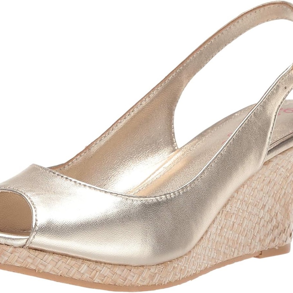 Gigi Lilly Pulitzer Gold Peep-Toe Slingback Heels